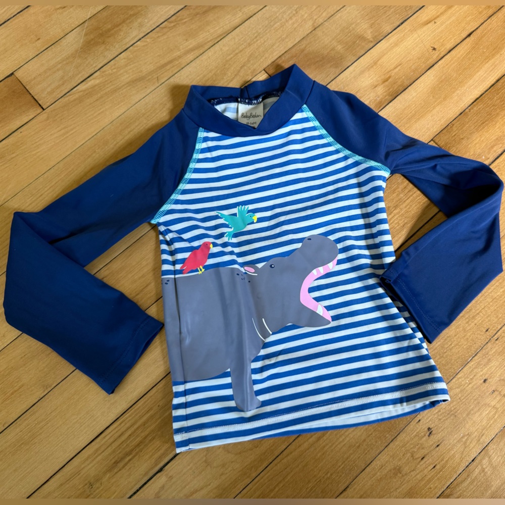 Baby Boden hippopotamus striped‎ upf 40+ protection rash guard swim top